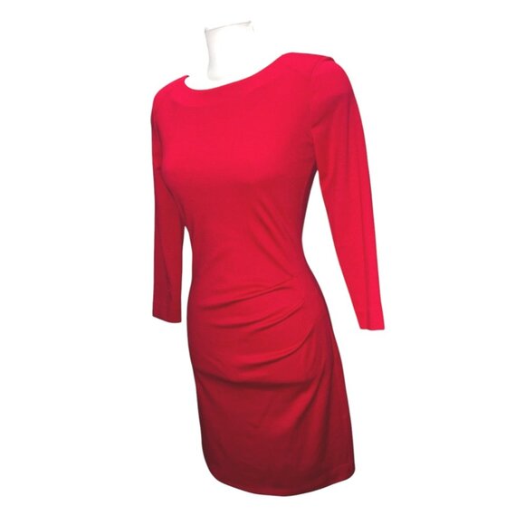 MNG By Mango Red Long Sleeve Ruched Dress Sz Medium Womens Buckle Back - Picture 6 of 16